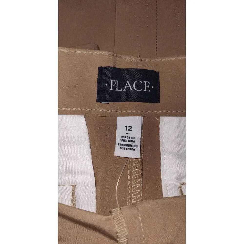 Lot of 2 NWT The Children's Place Size 12 flax colored shorts Uniform adjustable